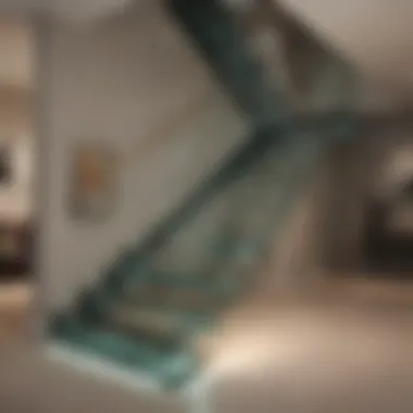 Contemporary glass staircase adding sophistication to living room