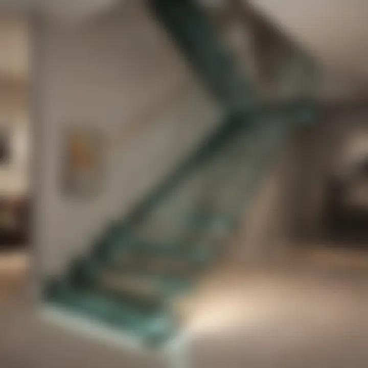 Contemporary glass staircase adding sophistication to living room