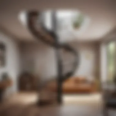 Spiral staircase design enhancing open space living area