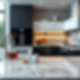 Sleek granite countertop with modern appliances