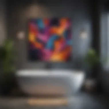 Elegant large wall art featuring abstract designs in a modern bathroom