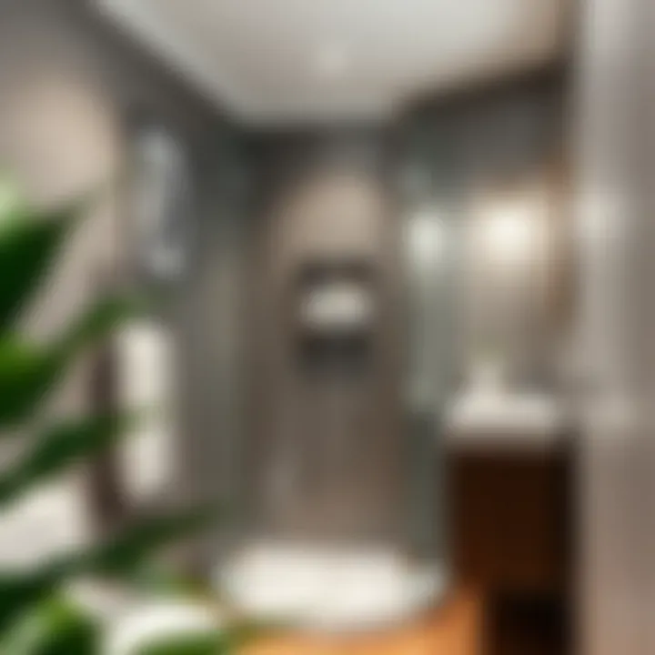 Modern Glass Shower Enclosure in a Compact Bathroom Stylish small bathroom with glass shower enclosure