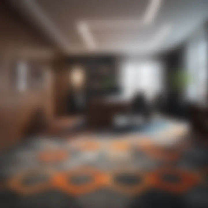 Modern office space with geometric patterned carpet