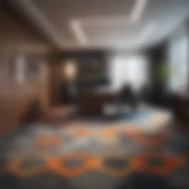 Geometric Pattern in a Modern Office Space Modern office space with geometric patterned carpet