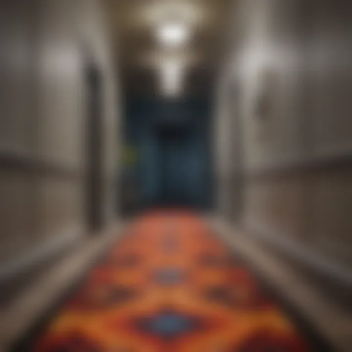 Stylish hallway showcasing a bold color carpet design