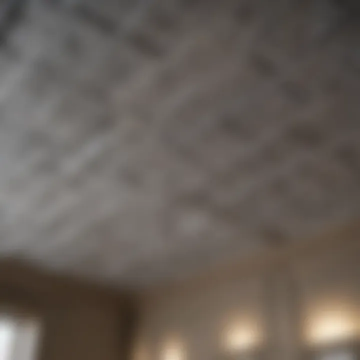 A detailed view of ceiling panel alignment during installation