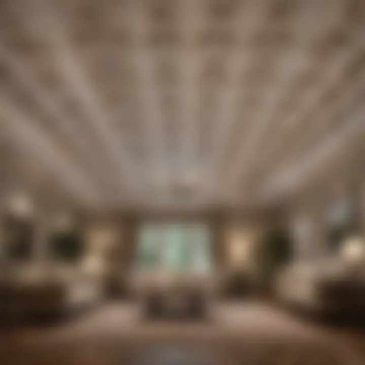 A well-lit room showcasing beautiful ceiling panels