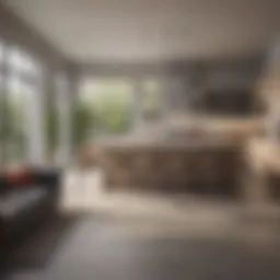 A modern open-concept kitchen seamlessly blending with a stylish living room