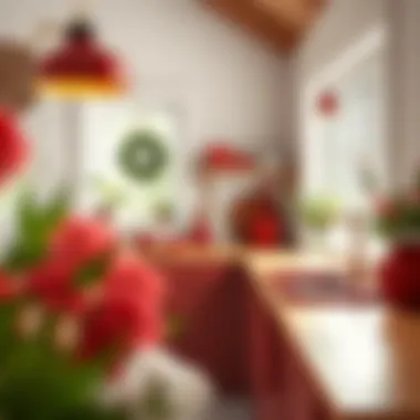 Farmhouse Kitchen with Red Decor Farmhouse kitchen with red decorative elements