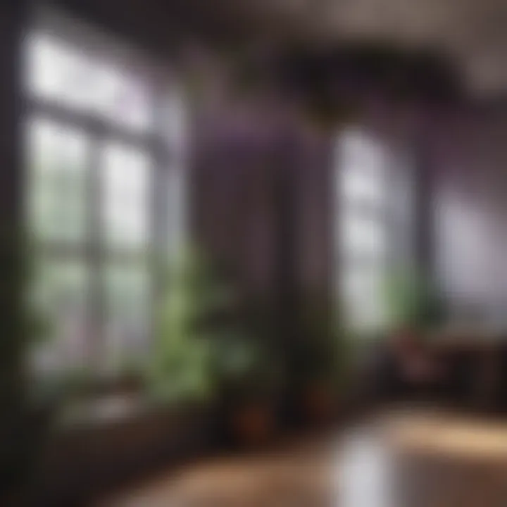 Interior space enhanced by purple flower hanging plants