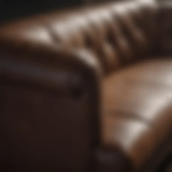 Close-up view of a leather sofa cut