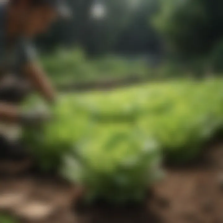 A gardener nurturing lettuce with natural pest control methods