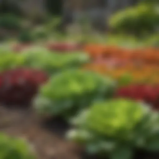 A vibrant garden bed filled with various types of lettuce plants