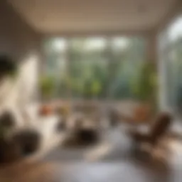 A spacious living room illuminated by natural light through large windows