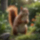 Squirrel in a garden interacting with plants