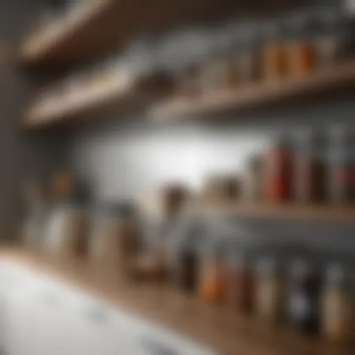 Stylish kitchen closet shelving with organized spices and jars