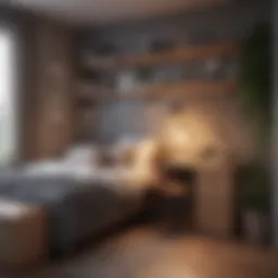 A beautifully designed tiny bedroom showcasing multifunctional furniture.