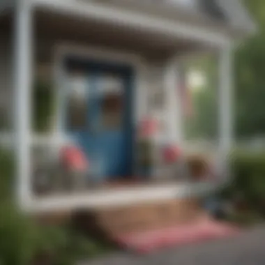 A beautifully decorated porch with red, white, and blue accents for Memorial Day.