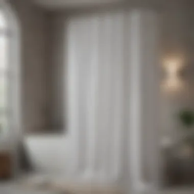 Close-up view of a stylish plastic shower curtain installed in a modern bathroom