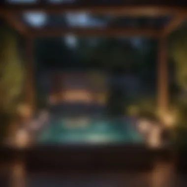 Tranquil Evening Spa Atmosphere A serene outdoor spa at dusk with ambient lighting