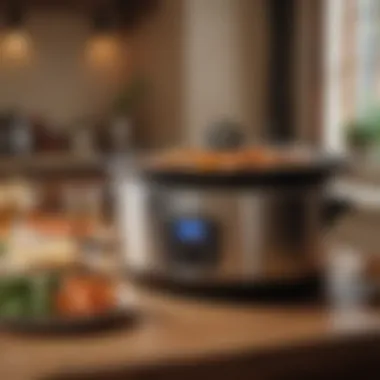 An elegant setup showcasing a crock pot at a social gathering.