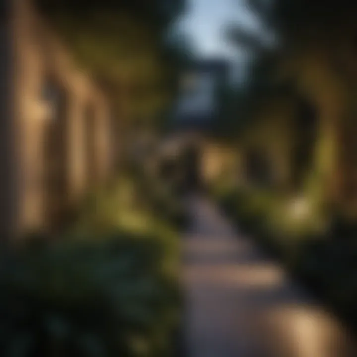 Stylish outdoor lighting illuminating a narrow garden