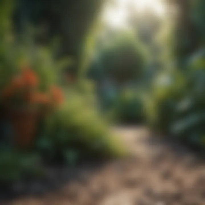 Natural herbicides displayed among healthy plants in a garden