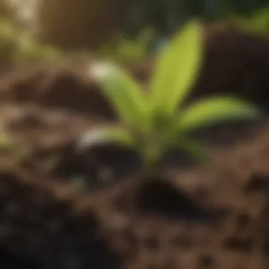 A close-up of organic materials being applied to the soil