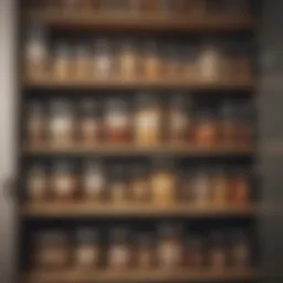 Organized pantry shelves showcasing labeled containers