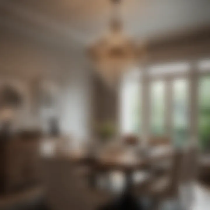 Cozy dining space with an appropriately hung chandelier that enhances the ambiance.