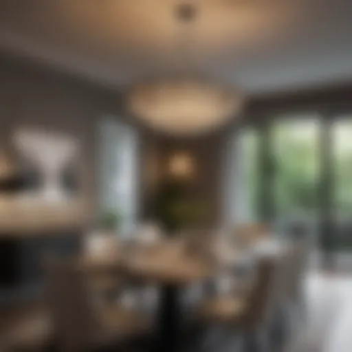 Elegant chandelier illuminated above a stylish dining table, showcasing height dynamics.