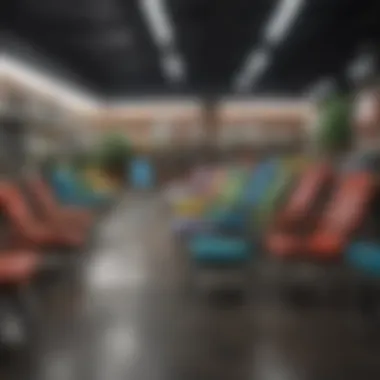 A variety of lawn chairs displayed in a retail store