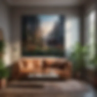 Diverse styles of large artwork displayed in various interior designs