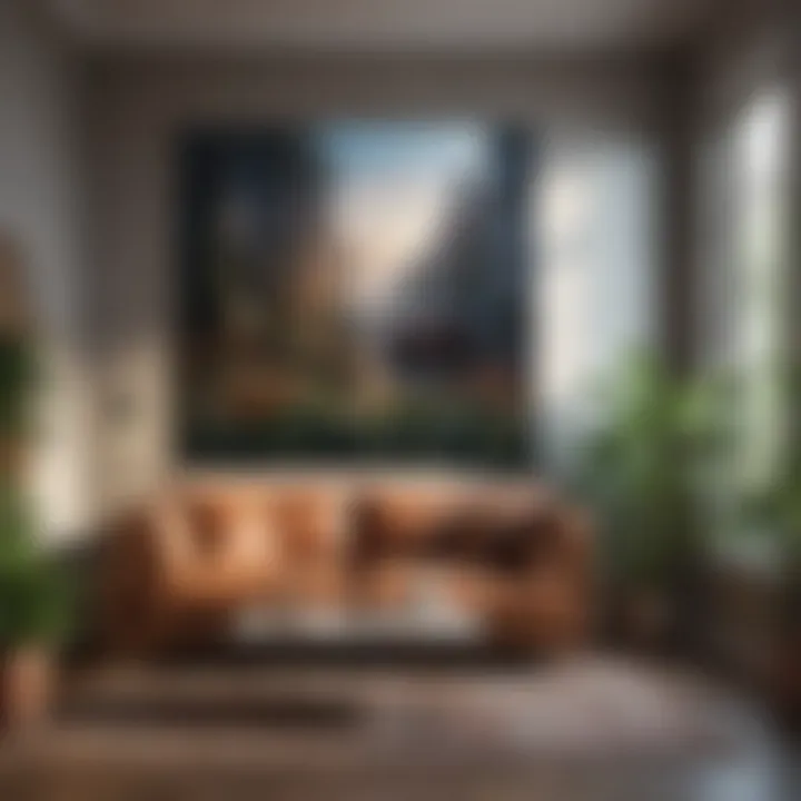 Diverse styles of large artwork displayed in various interior designs