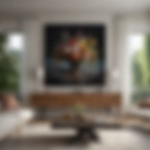 Elegant arrangement of large artwork in a modern living room