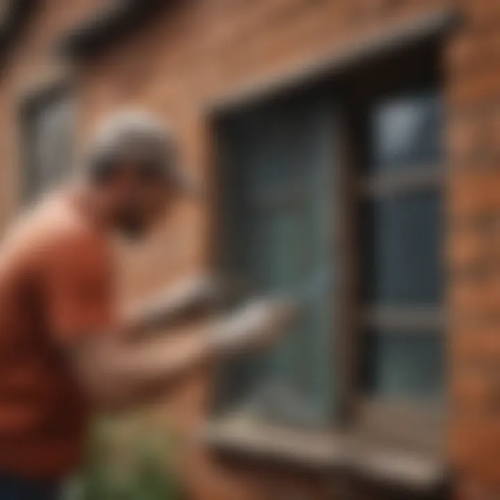 A painter carefully applying paint to a house exterior.