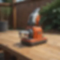 A powerful belt sander on a wooden deck