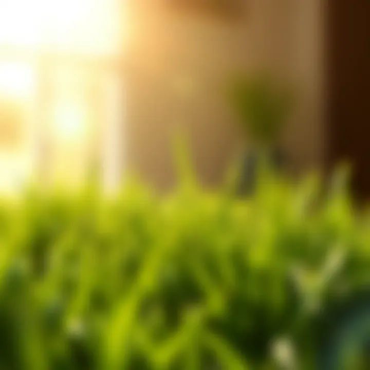 New Grass Growth in Sunlight Green grass sprouting under sunlight