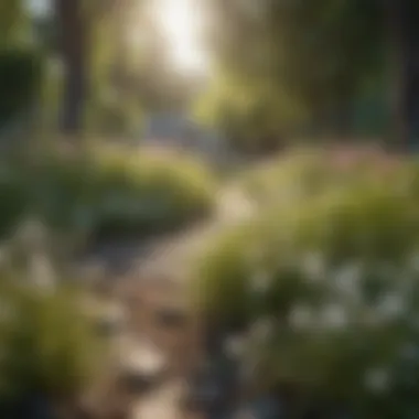 Spring Landscape with Blooming Flowers and Grass Spring landscape with blooming flowers and grass