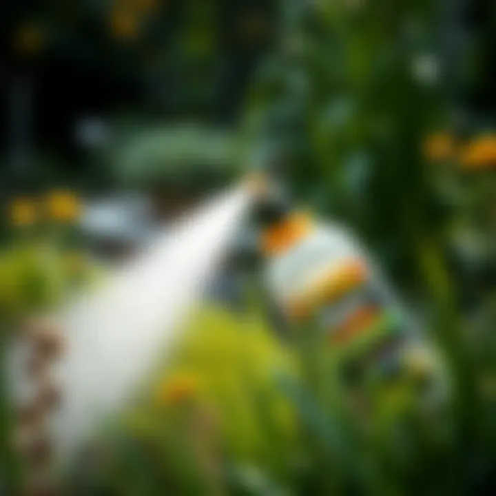 Applying Organic Herbicide Organic herbicide application in a garden to combat unwanted grass.