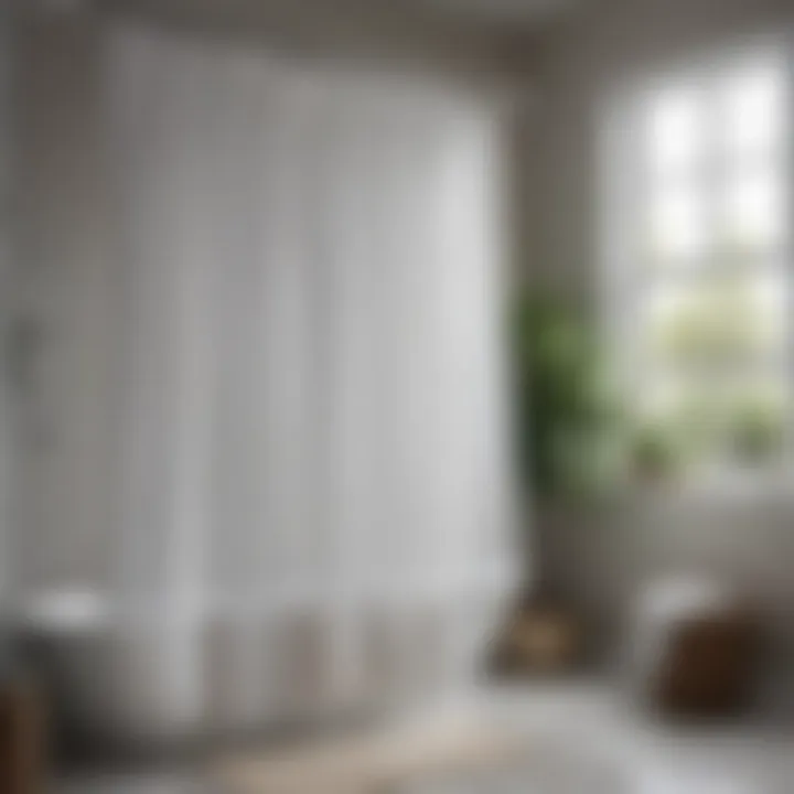 A well-organized bathroom showcasing a chic plastic shower curtain