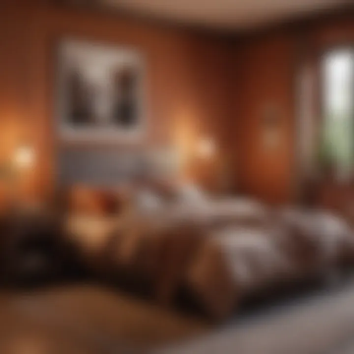 Cozy bedroom featuring warm colors and ambient lighting