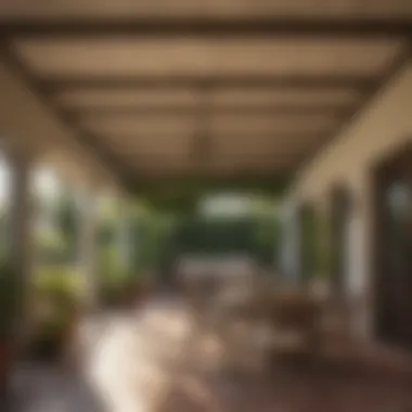 Charming fabric-covered patio roof providing shade.