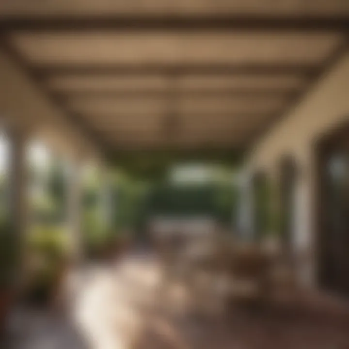 Charming fabric-covered patio roof providing shade.
