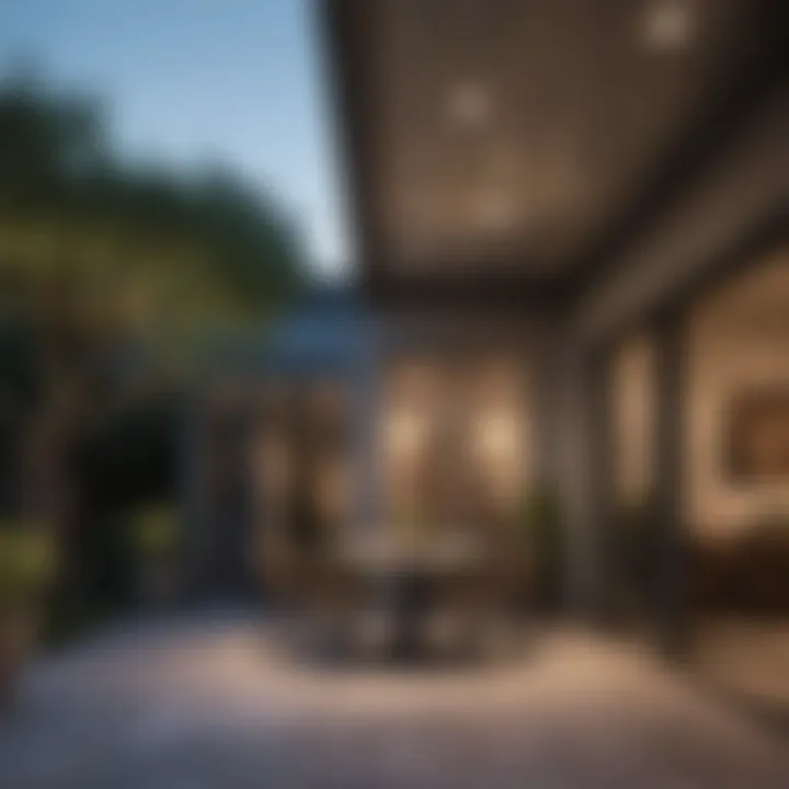 Stylish integrated lighting in a contemporary patio roof ceiling.