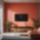 Vibrant accent wall showcasing a bold shade in a minimalist living room.