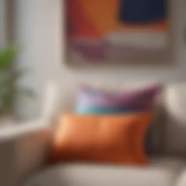 Bright Throw Pillow on Neutral Sofa Stylish decor elements featuring a bright throw pillow on a neutral sofa.