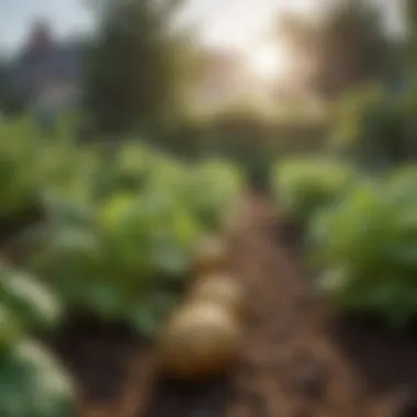 Lush green potato plants in a garden