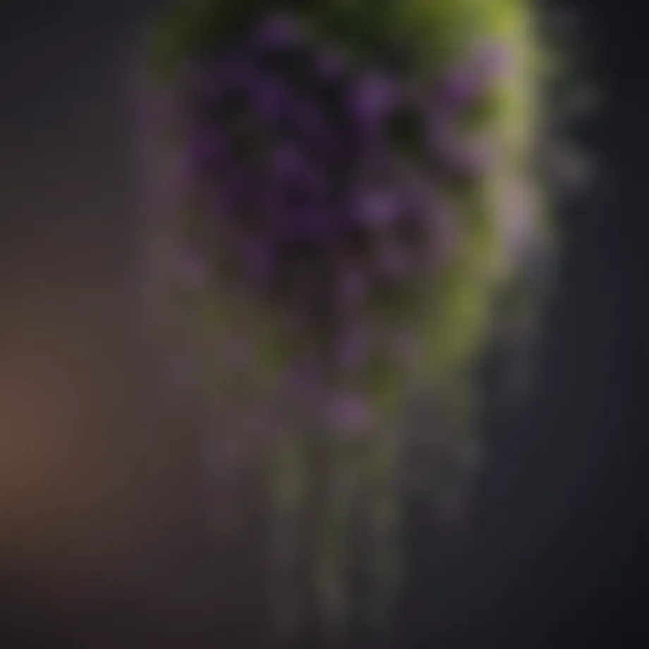 Vibrant display of purple flower hanging plants