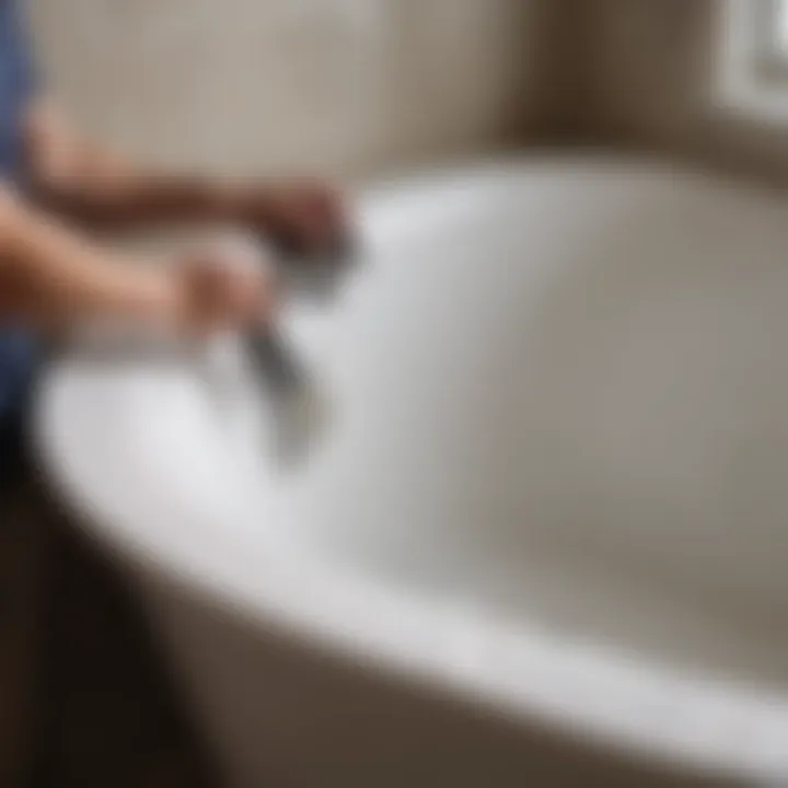 Execution of recaulk technique on bathtub